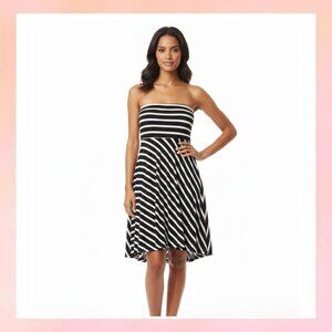 LOFT Diagonal & Horizontal Stripe Strapless Dress - Medium - Casual Dress